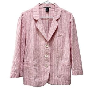 Seersucker women’s blazer jacket pink white pinstripe unlined cotton preppy